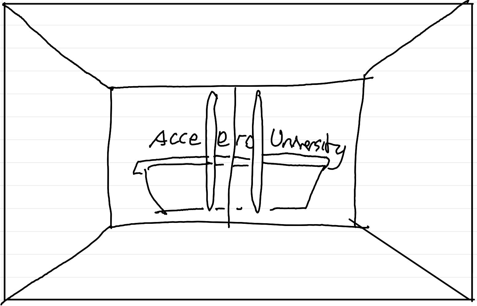 Storyboard scene 4: camera zooms all the way in, now inside Accelera University